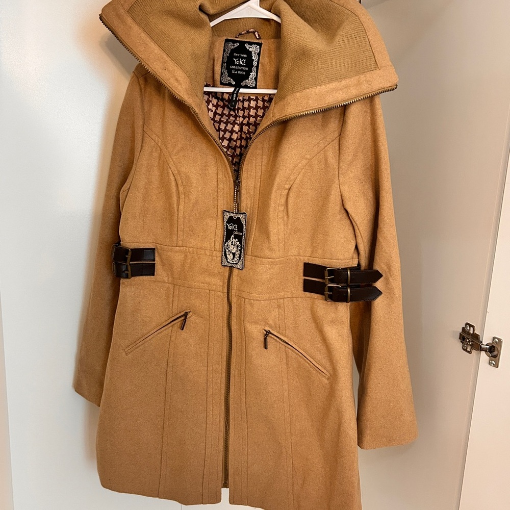 NWT YOKI New York Collection Elegant Tan Wool Coat SZ M